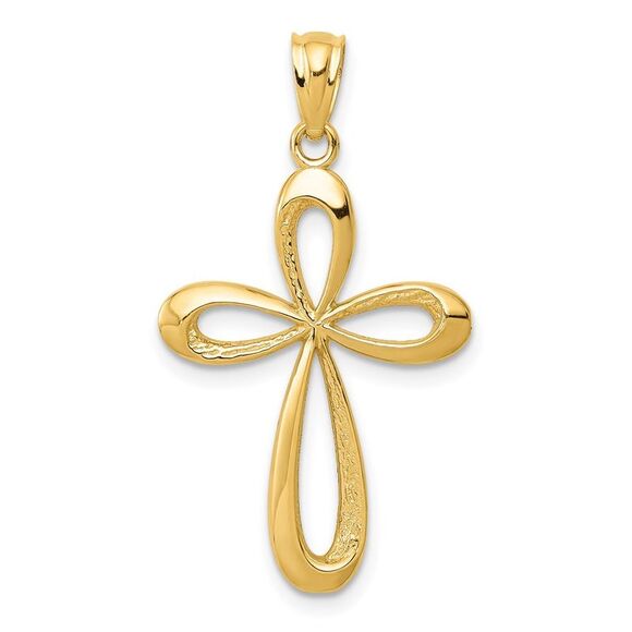 14k Yellow Gold Gold Polished Ribbon Cross Pendant